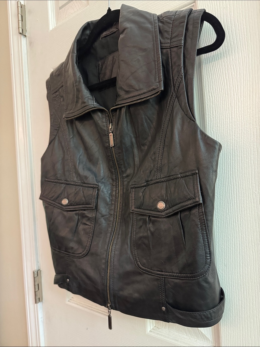 Sheepskin Leather Black Moto Vest Women’s Size 10 - Picture 2 of 7